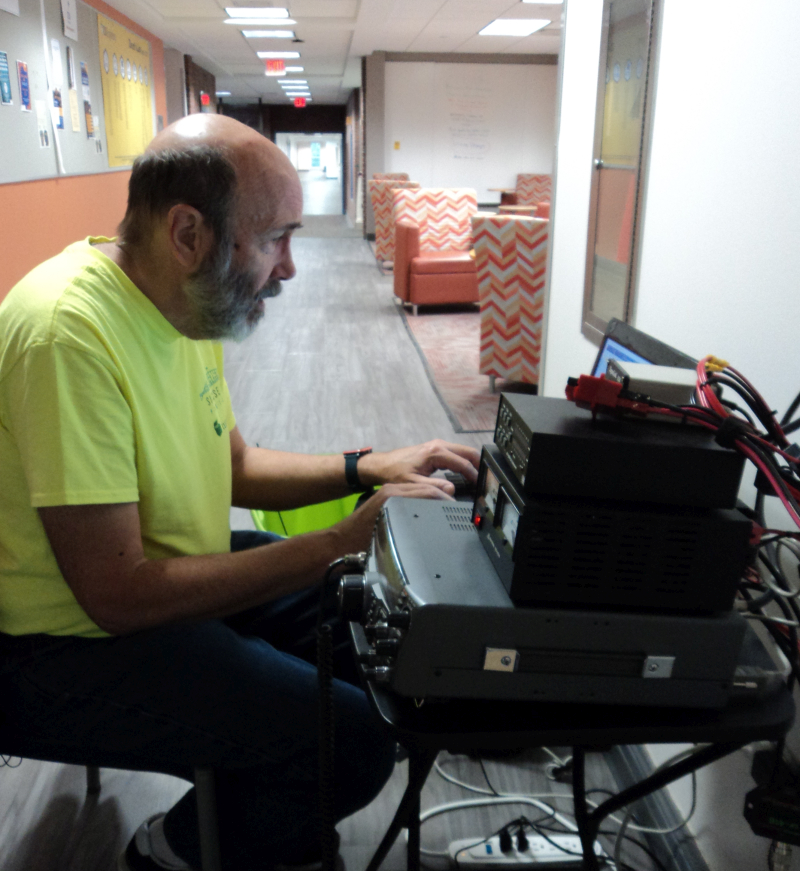 Shows John DeGood operating a WINLINK station at The College of New Jersey